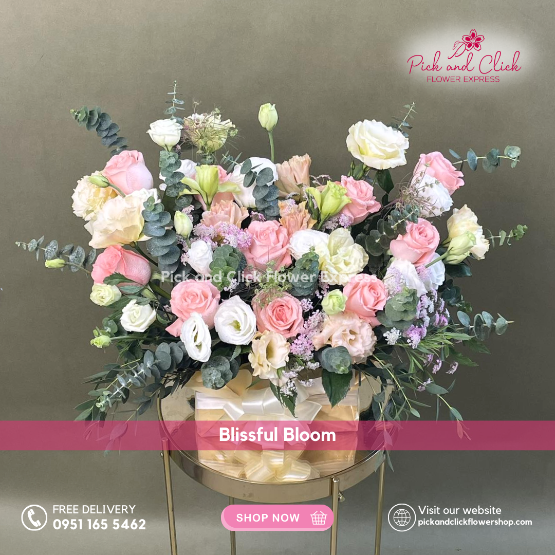 Blissful Bloom featuring assorted flowers arranged in an elegant box, a vibrant and stylish floral gift perfect for birthdays, celebrations, and special occasions in the Philippines.