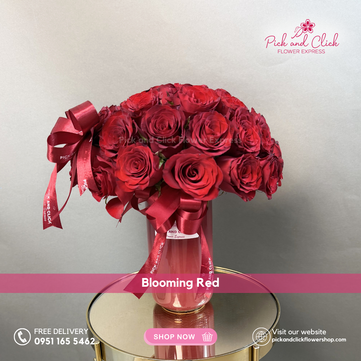 Blooming Red Bouquet featuring 40 imported fresh red roses beautifully arranged in an elegant ceramic vase, a luxurious romantic flower gift perfect for anniversaries, Valentine’s Day, and special celebrations in the Philippines.