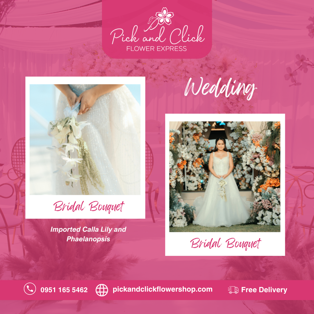 Bridal bouquet featuring white Calla Lilies and cascading Phalaenopsis orchids