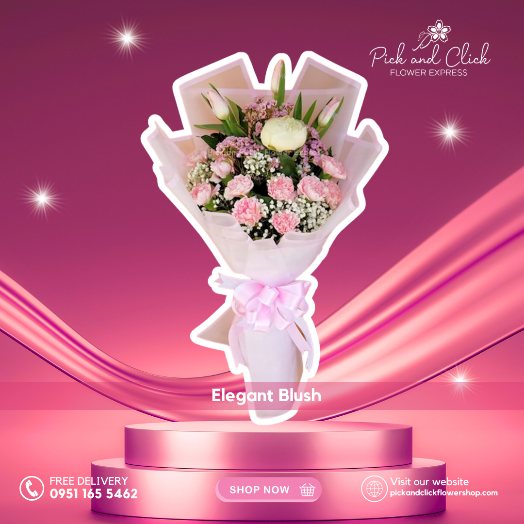 White peony, pink tulips, pink carnation, wax flower, and gypsophila bouquet – Metro Manila flower delivery