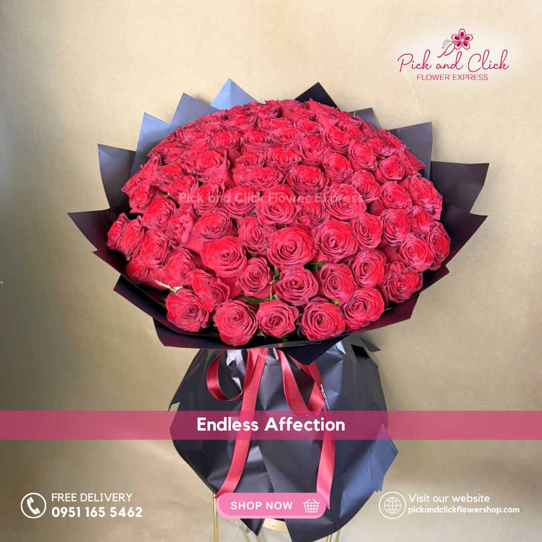 Endless Affection Bouquet featuring imported red roses in Ecuadorian or Colombian premium grade, a luxurious and timeless floral arrangement perfect for romantic gifts, anniversaries, proposals, and special occasions in the Philippines.