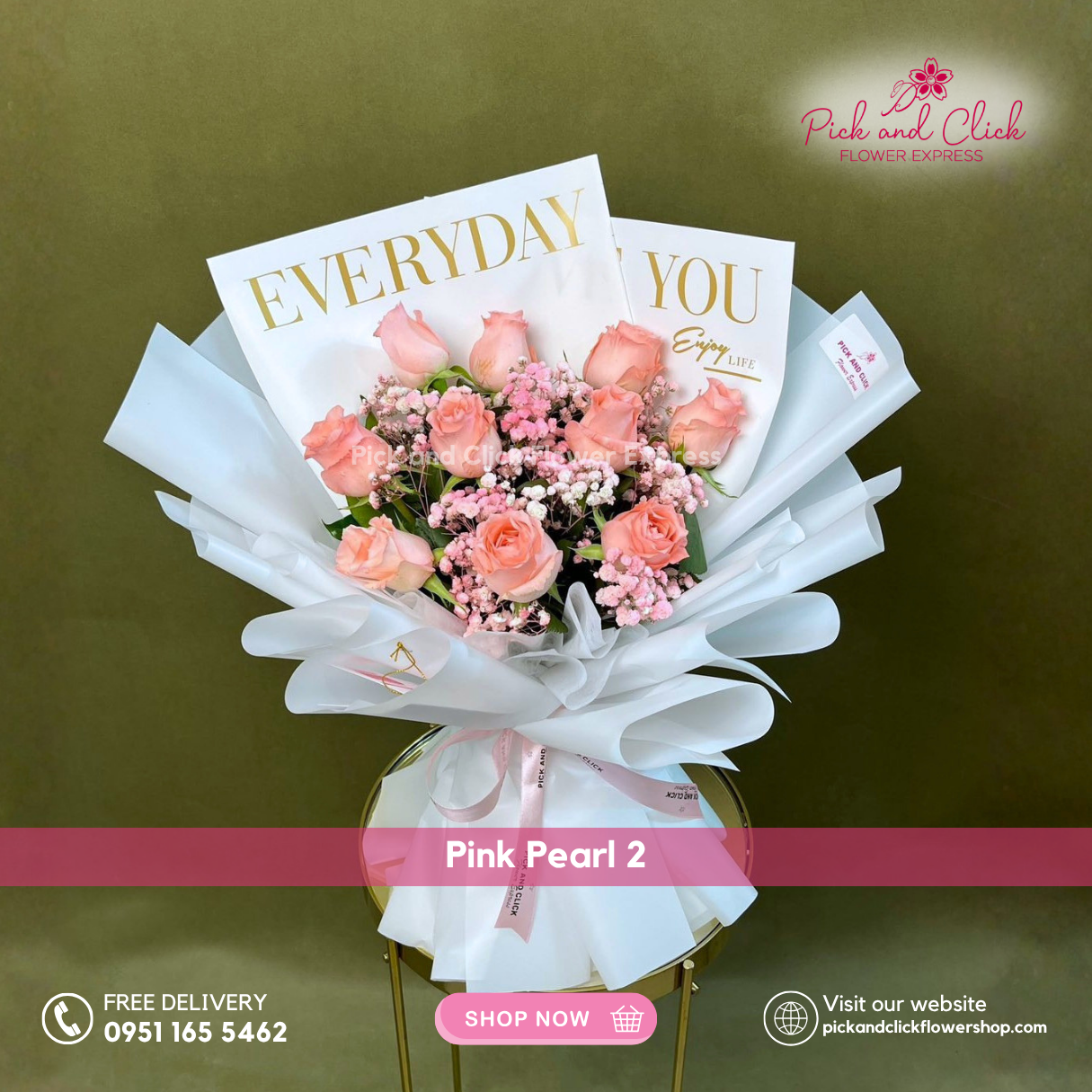 Pink Pearl 2 Bouquet featuring a hot pink imported China rose arranged in a bold and elegant floral design, a vibrant and romantic bouquet perfect for birthdays, anniversaries, and special occasions in the Philippines.