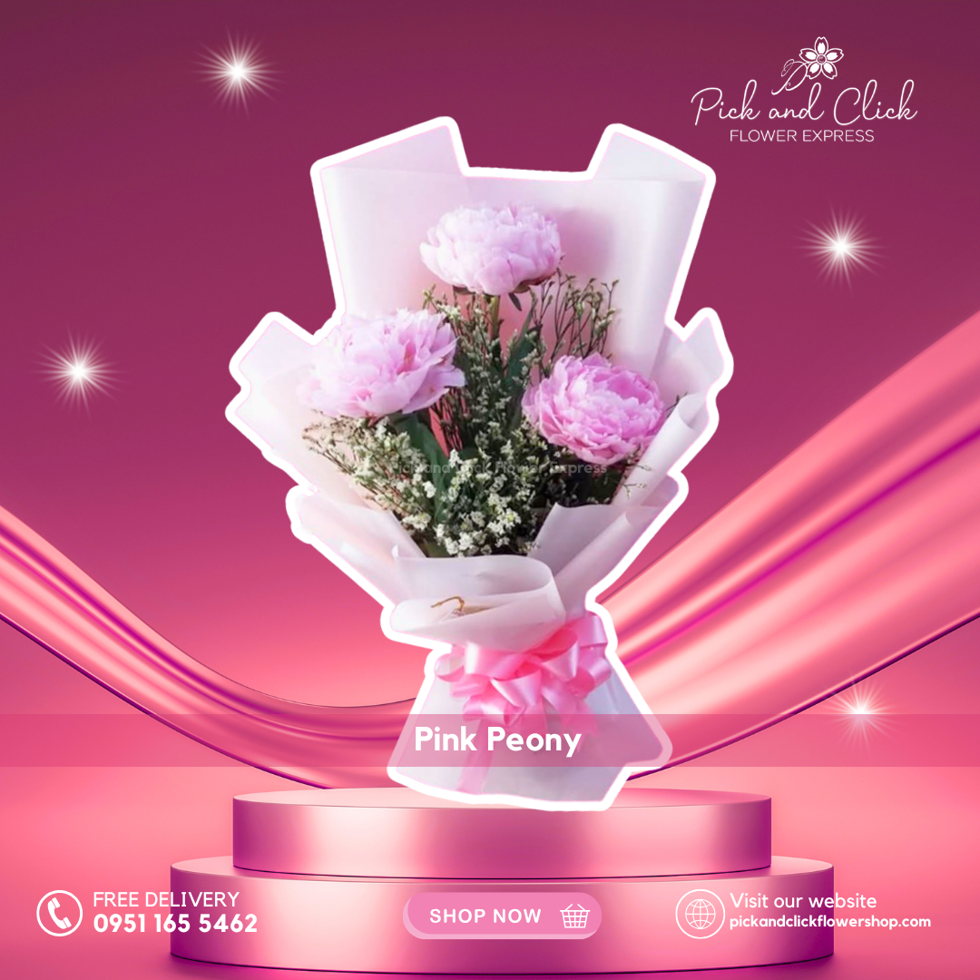 3 pink peonies with misty white bouquet – Metro Manila flower delivery