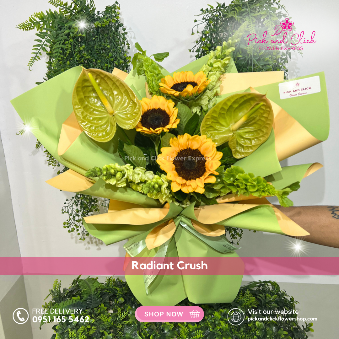 Sunflower with green anthurium bouquet for flower delivery in Metro Manila