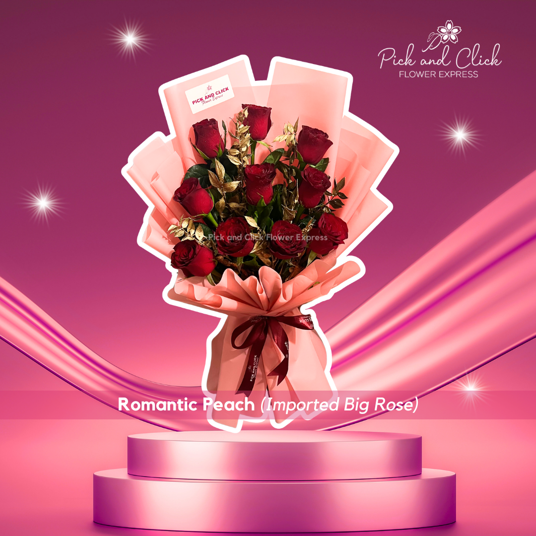 Romantic Peach Bouquet featuring an imported red China rose arranged in a simple and elegant floral design, a timeless romantic bouquet perfect for anniversaries, proposals, and special occasions in the Philippines.