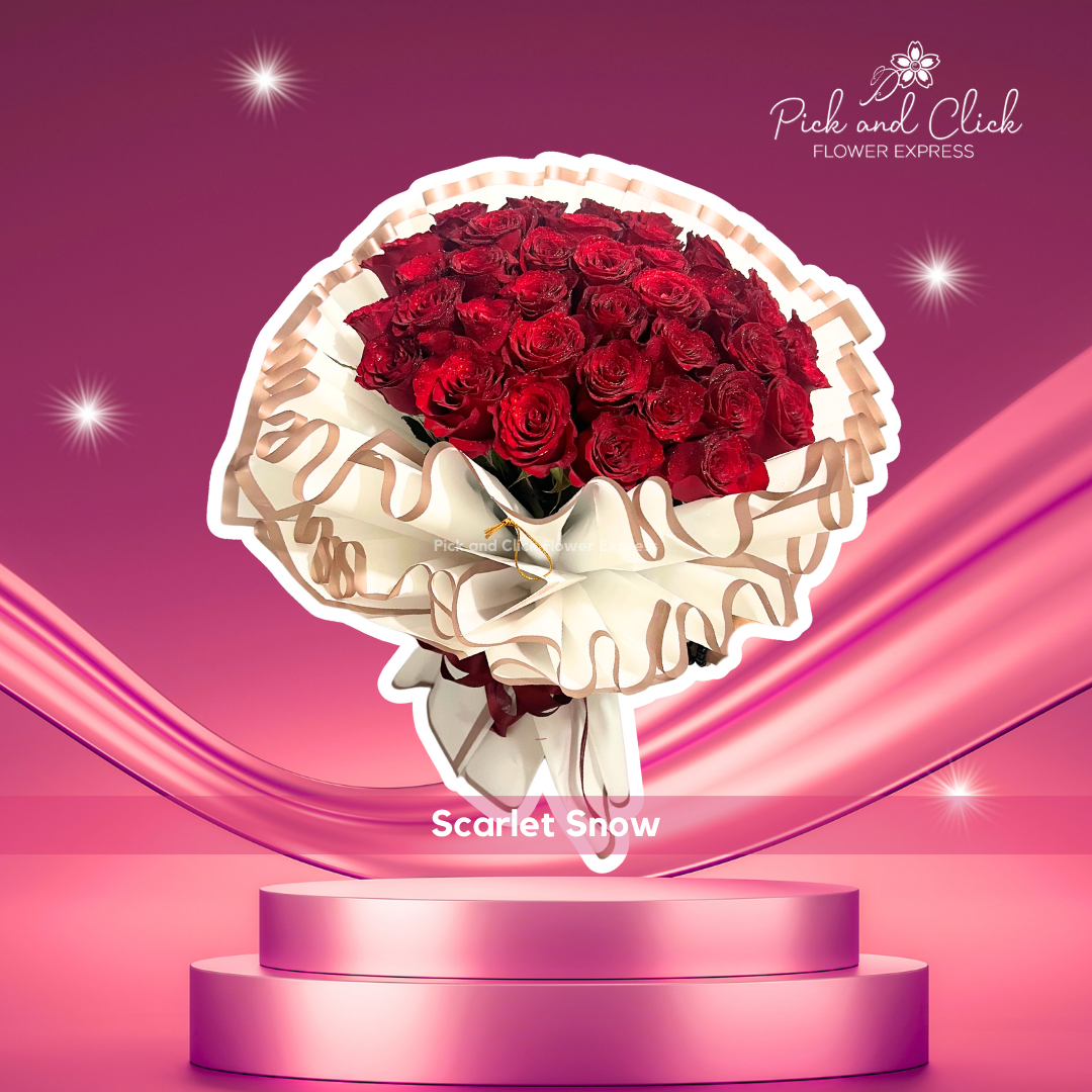 Scarlet Snow Bouquet featuring a red rose arranged in a simple and elegant floral design, a timeless romantic bouquet perfect for anniversaries, proposals, and heartfelt surprises in the Philippines.