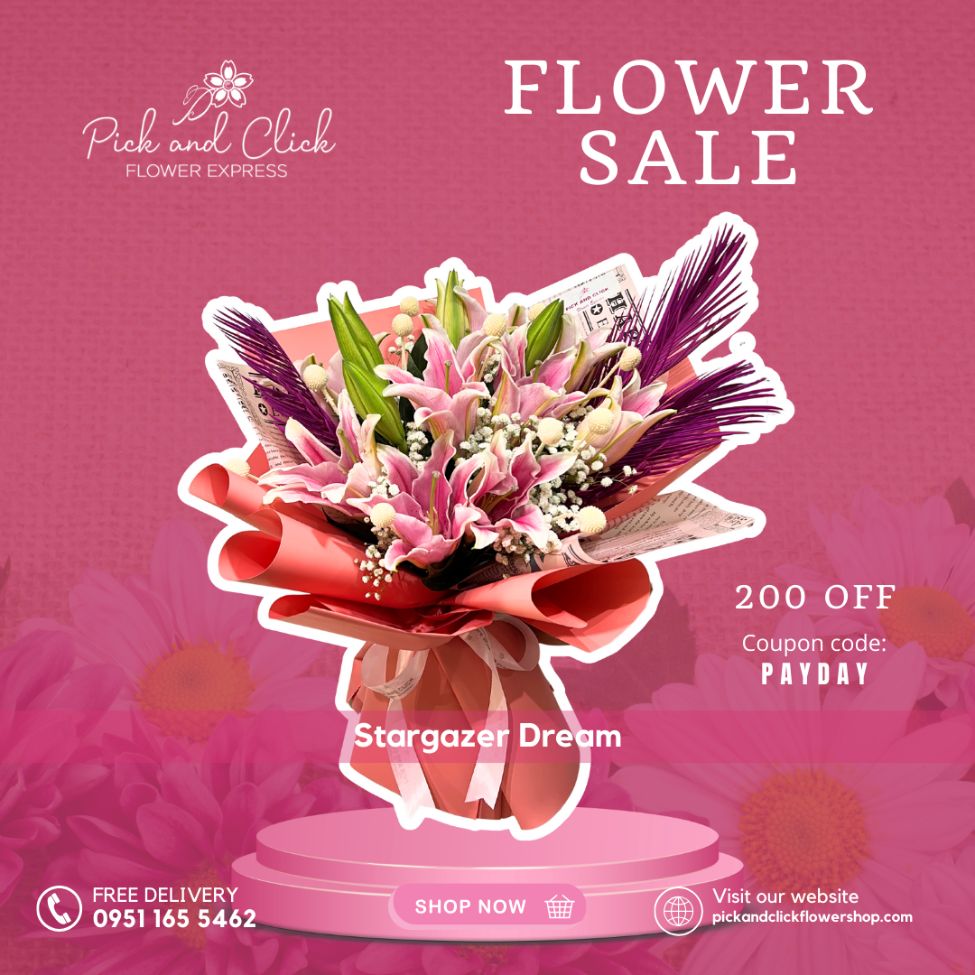 Pink Stargazer Lily with Gypso and Dried Flower Fillers