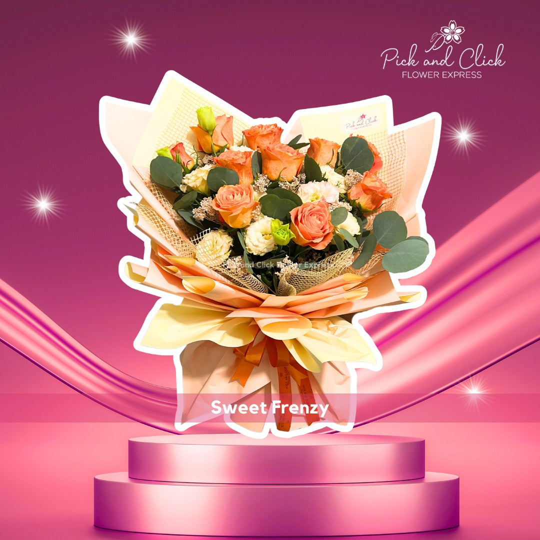 Elegant bouquet with orange roses and peach lisianthus, same-day delivery in Metro Manila – Perfect for all occasions.