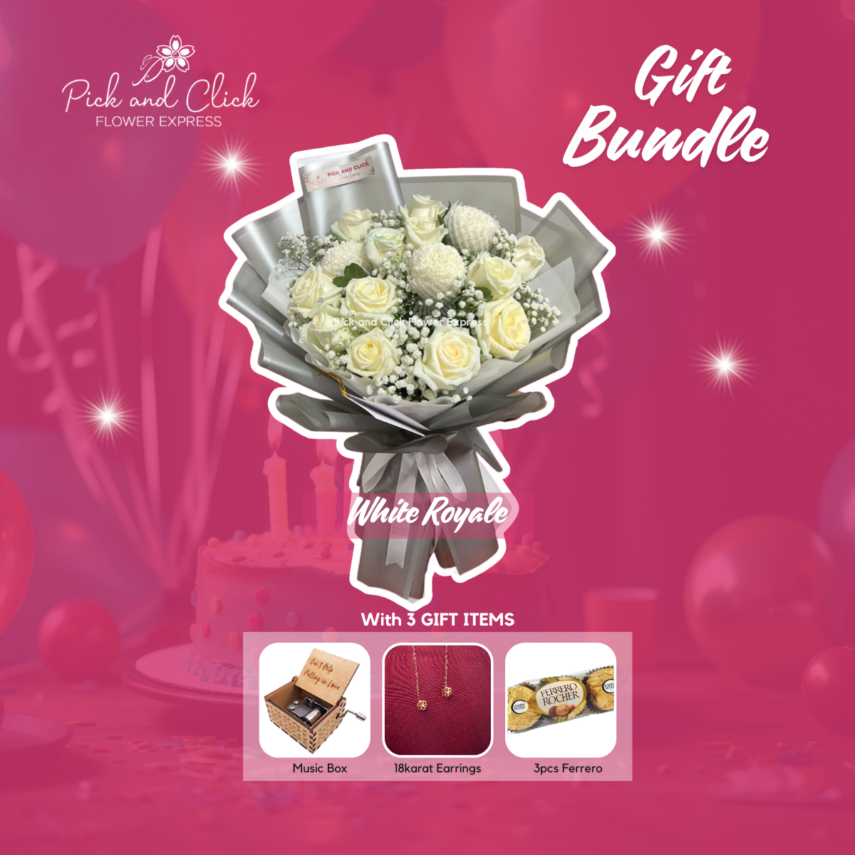 Bouquet of imported white roses with delicate gypsophila — a soft and elegant floral arrangement