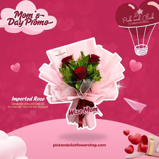 Bouquet of red roses and rosal flowers wrapped in pink paper, romantic and charming
