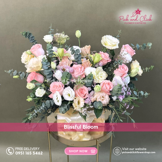 Blissful Bloom featuring assorted flowers arranged in an elegant box, a vibrant and stylish floral gift perfect for birthdays, celebrations, and special occasions in the Philippines.
