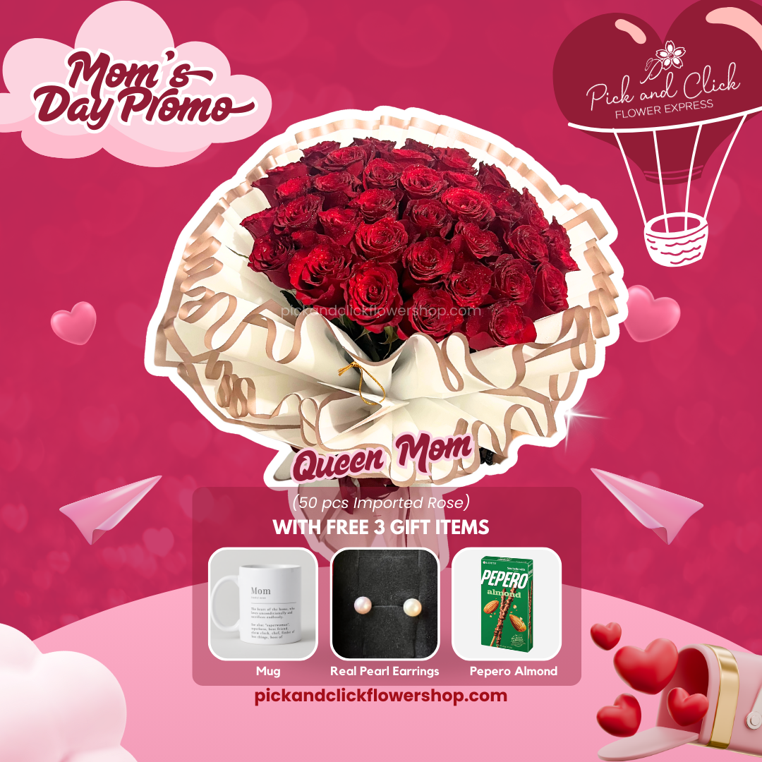 Large bouquet of imported red roses with included freebies — a royal floral gift for a beloved Queen Mom