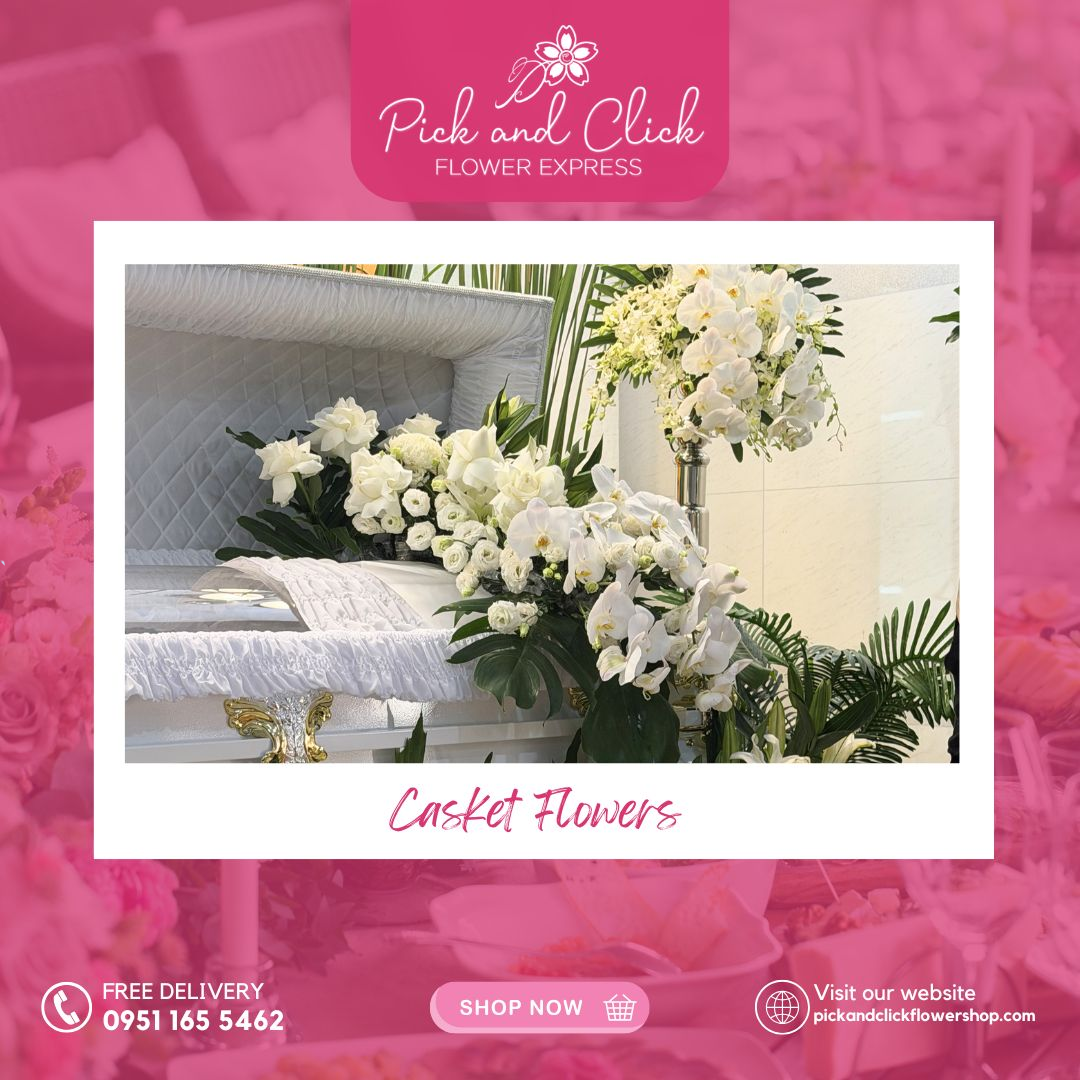 Casket Flower Arrangement featuring elegant sympathy flowers beautifully designed to be placed on top of a casket, a respectful and graceful floral tribute for funeral and memorial services in the Philippines.