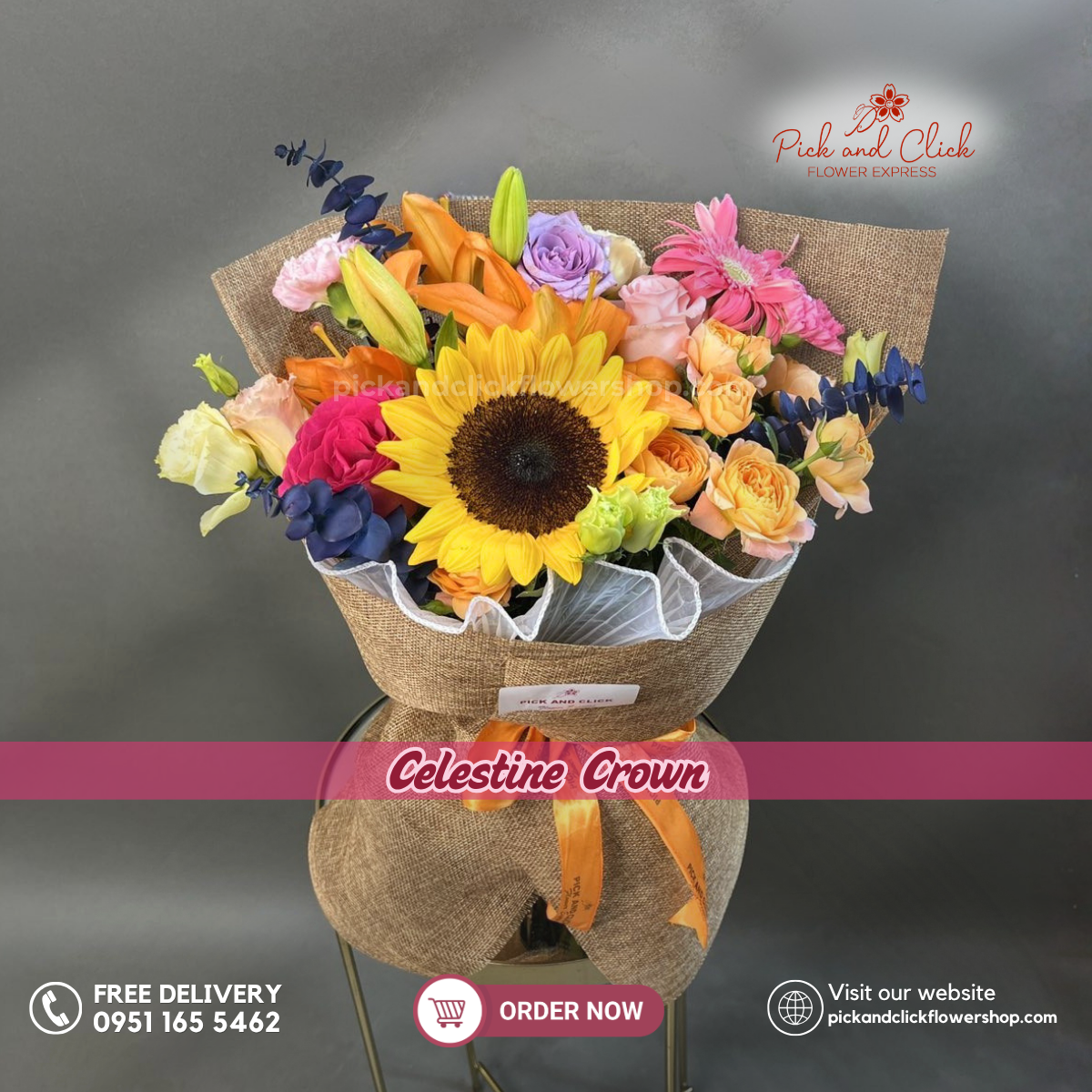 Celestine Crown Thumbelina featuring a colorful mix of fresh flowers arranged in a charming petite floral design, a vibrant and elegant arrangement perfect for birthdays, celebrations, thank you gifts, and special occasions in the Philippines.