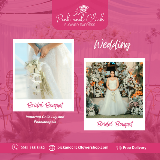 Bridal bouquet featuring white Calla Lilies and cascading Phalaenopsis orchids