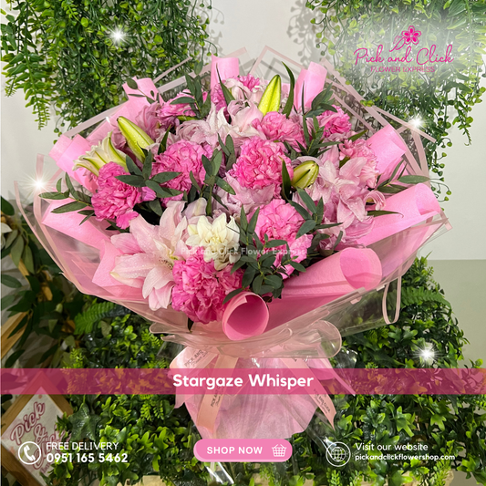 Double petal stargazer bouquet with elegant pink lilies for delivery in Metro Manila