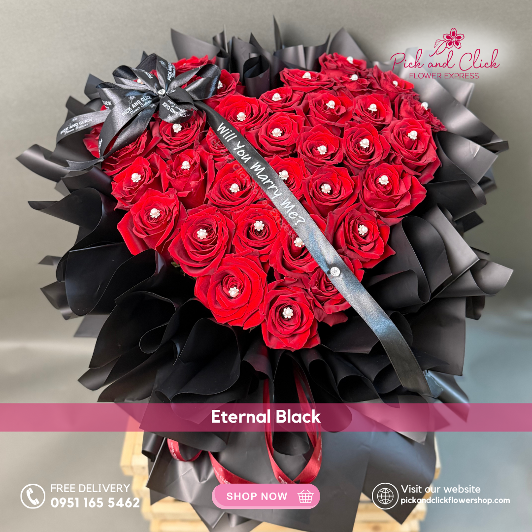 Eternal Black Big Bouquet featuring 35 Imported China Roses in a grand and luxurious Black rose bouquet in the Philippines.