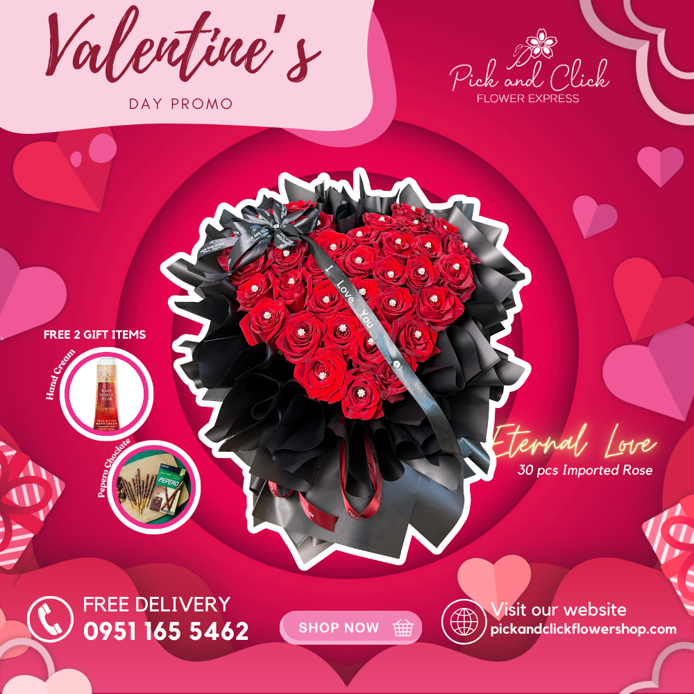 Eternal Love Big Bouquet featuring premium Ecuadorian roses, presented with free hand cream and Pepero for a grand romantic gift.