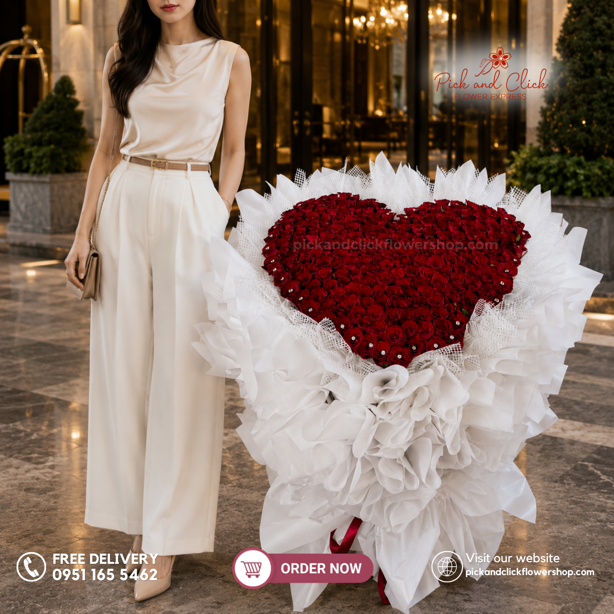 Eternal White 2 Big Bouquet featuring 200 Imported Red Roses in a 3-foot-tall grand and luxurious red rose bouquet in the Philippines.
