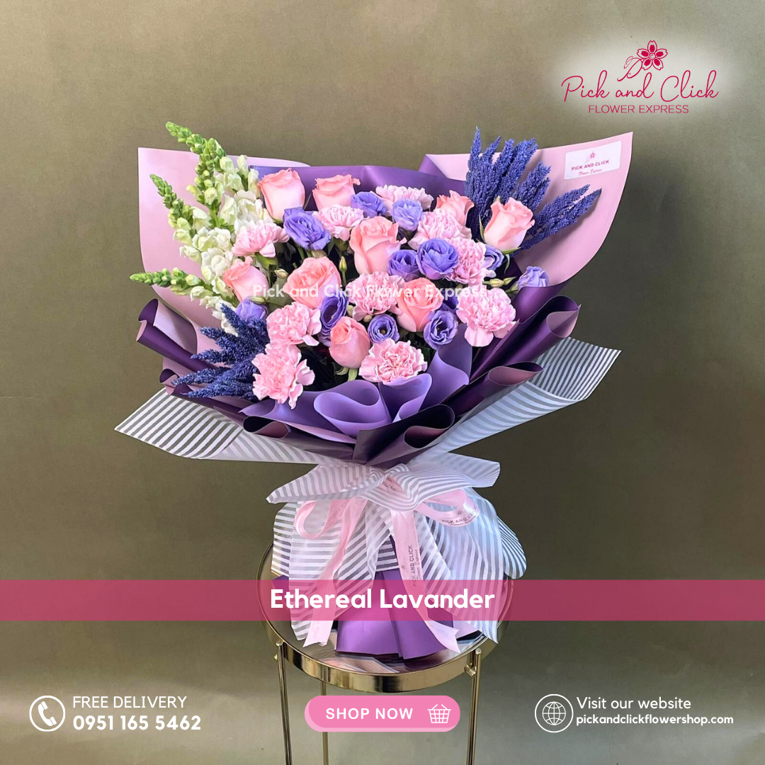 Ethereal Lavender Bouquet featuring a lavender motif flower arrangement in soft purple tones, a dreamy and elegant floral design perfect for romantic gifts, birthdays, and special occasions in the Philippines.