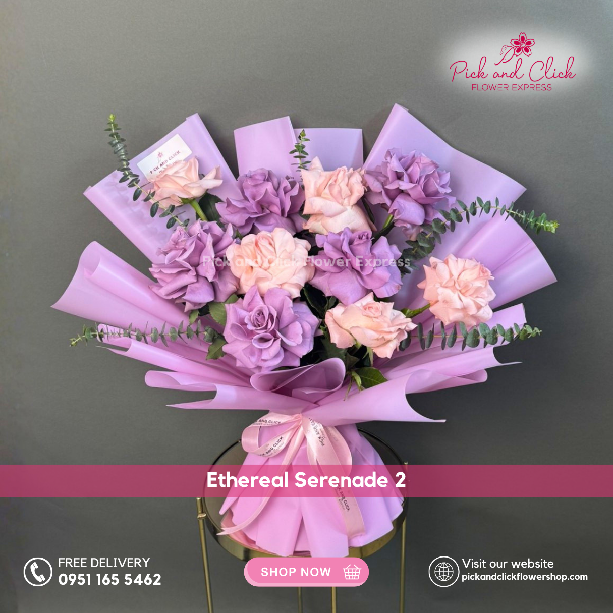 Ethereal Serenade 2 Bouquet featuring moody blue roses, imported light pink roses, and fresh eucalyptus, a dreamy and elegant floral arrangement perfect for romantic gifts, birthdays, and special occasions in the Philippines.