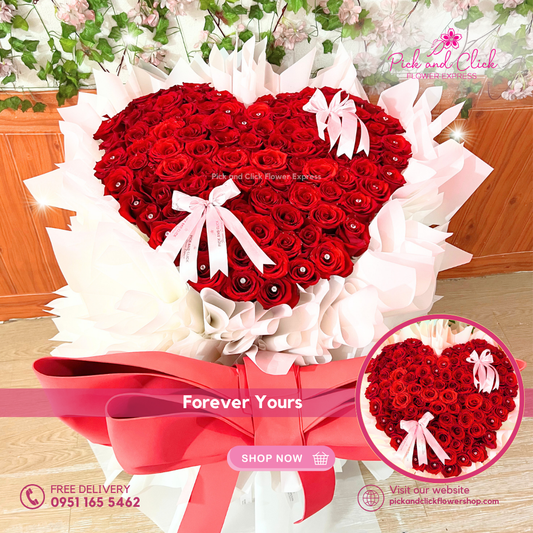 Forever Yours Bouquet featuring premium Ecuadorian roses arranged in a luxurious and elegant floral design, a timeless bouquet perfect for romantic gifts, anniversaries, proposals, and special occasions in the Philippines.