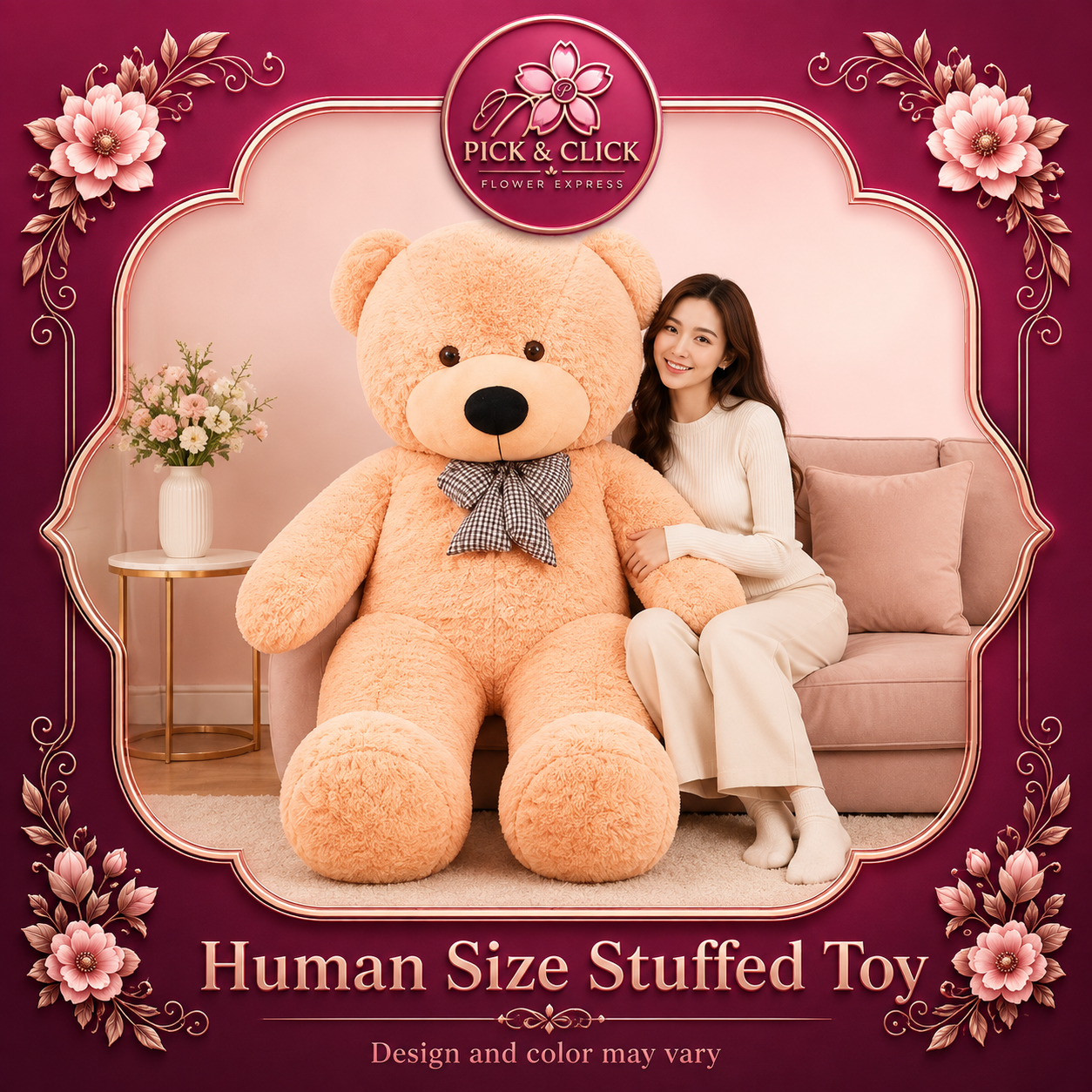 Human-size stuffed toy add-on gift from Pick and Click Flower Express, perfect with flower bouquets, birthday surprises, anniversaries, romantic gifts, and flower delivery in Metro Manila, Philippines.