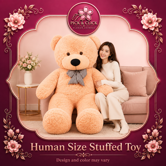 Human-size stuffed toy add-on gift from Pick and Click Flower Express, perfect with flower bouquets, birthday surprises, anniversaries, romantic gifts, and flower delivery in Metro Manila, Philippines.