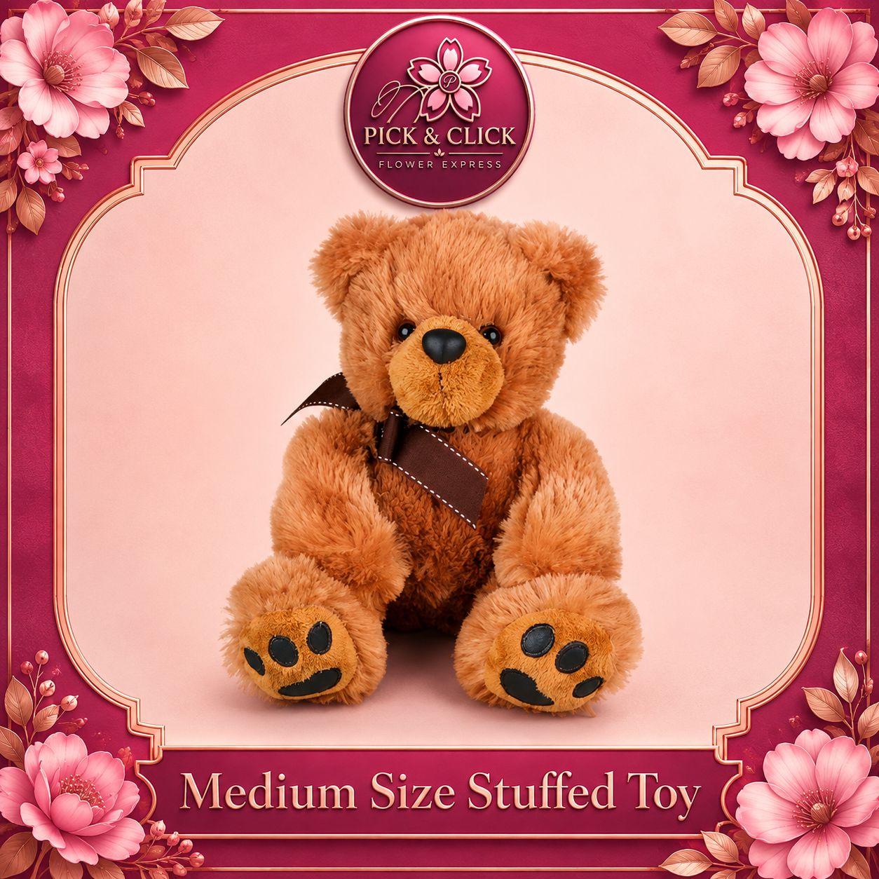Medium-size stuffed toy add-on gift from Pick and Click Flower Express, perfect with flower bouquets, birthday surprises, anniversaries, romantic gifts, and flower delivery in Metro Manila, Philippines.
