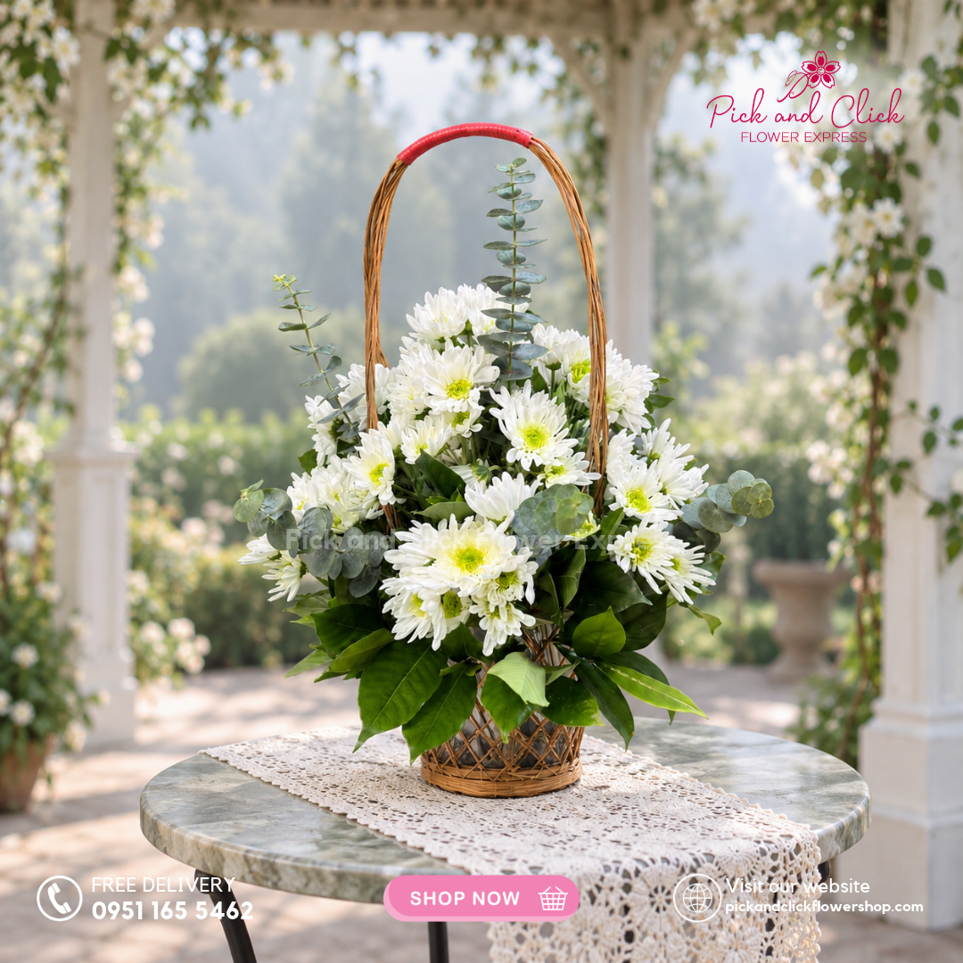 Mini Sympathy 14 mini funeral arrangement featuring radus, eucalyptus, and rosal with same-day delivery in the Philippines.