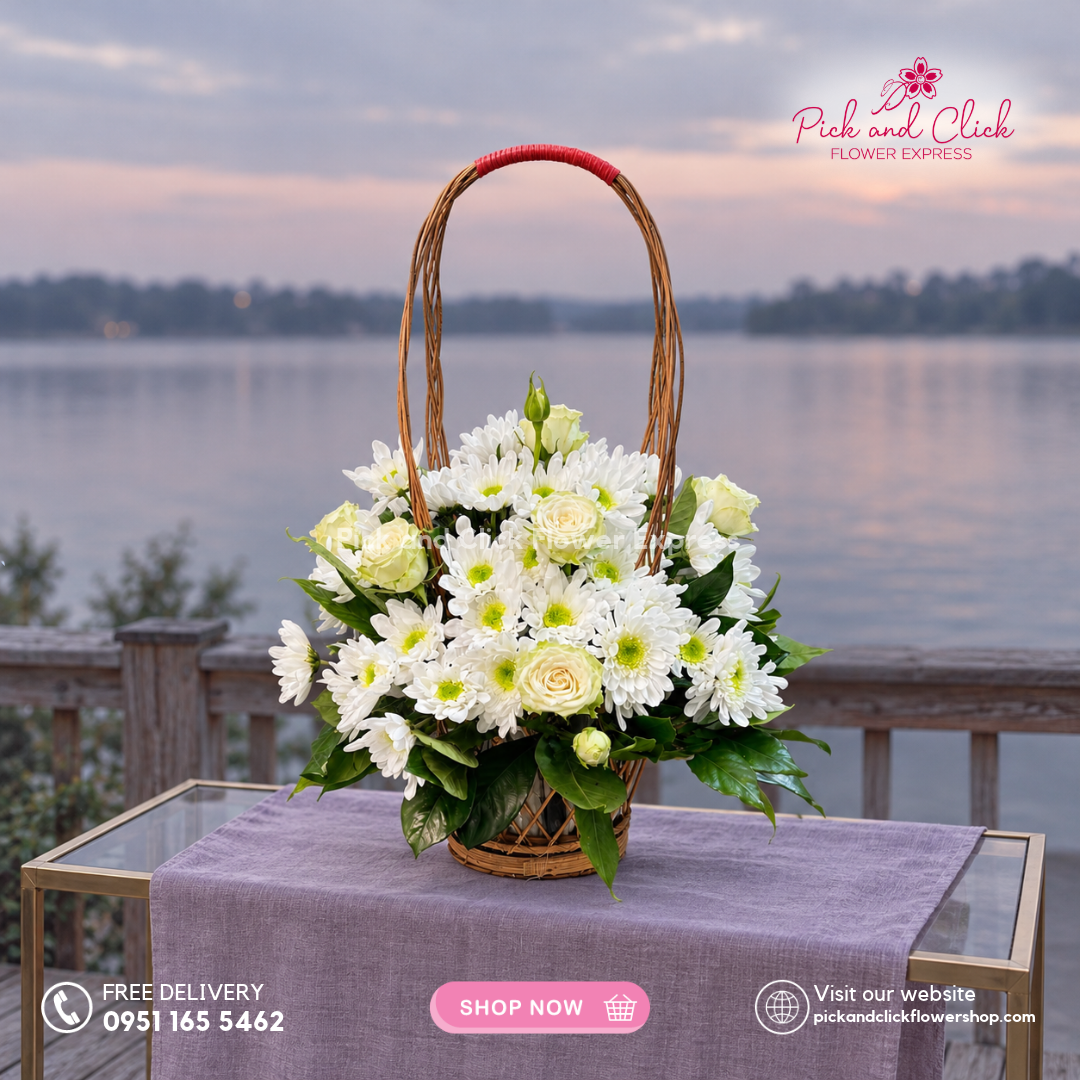 Mini Sympathy 15 mini funeral arrangement featuring imported white roses, white spray rose, radus, and rosal with same-day delivery in the Philippines.