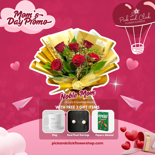 Bouquet of imported red roses in gold wrapping with surprise freebies, ideal for luxurious romantic gifting