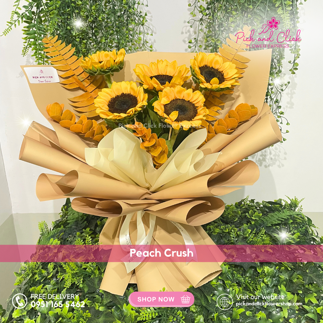 Peach Crush Bouquet featuring premium handpicked sunflowers arranged in a bright and cheerful floral design, perfect for birthdays, celebrations, and special occasions in the Philippines.