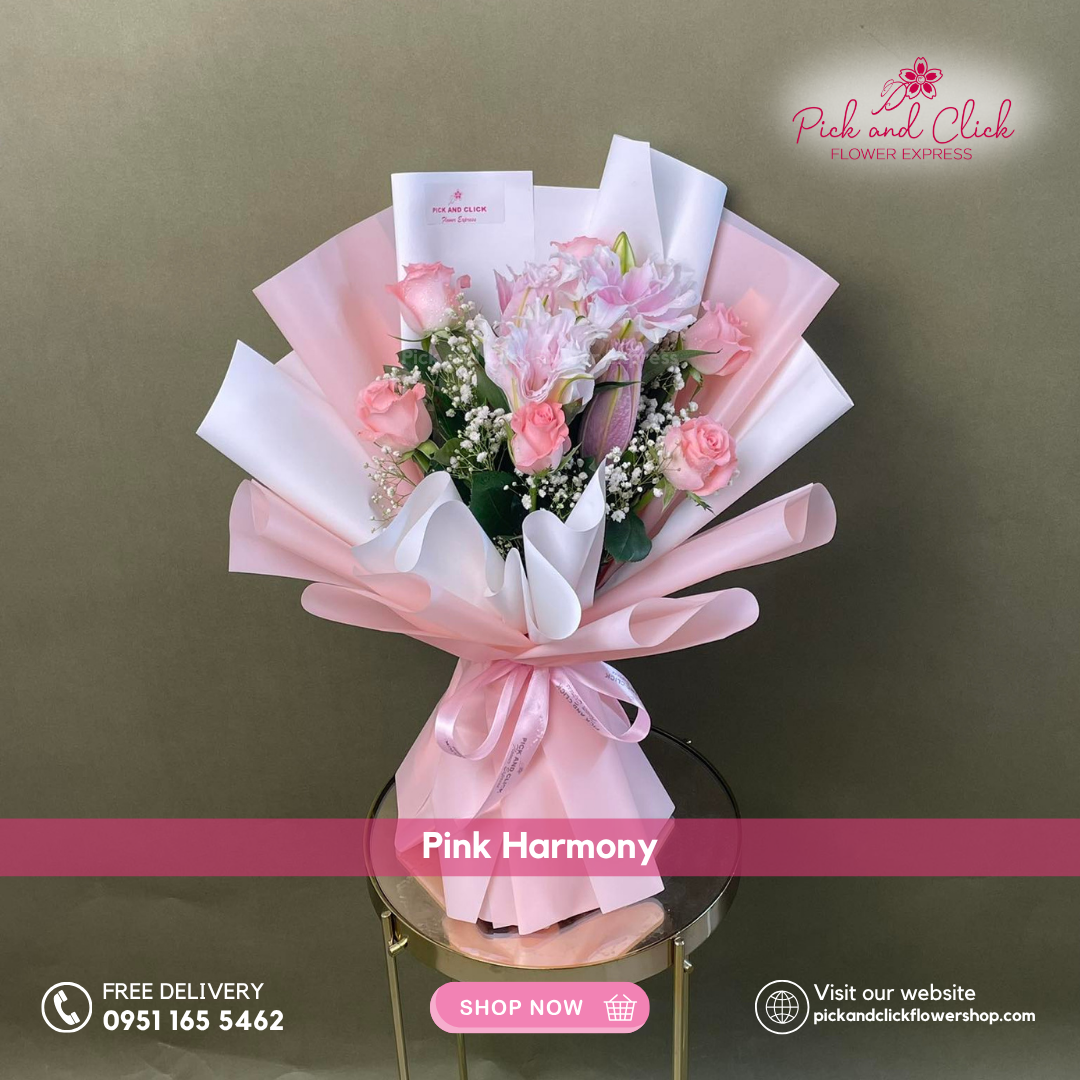 Celestial Bloom Bouquet featuring double petal stargazers, pink roses, and gypsophila — an elegant pastel hand bouquet with Korean-style wrapping, perfect for romantic occasions and premium flower gifting.