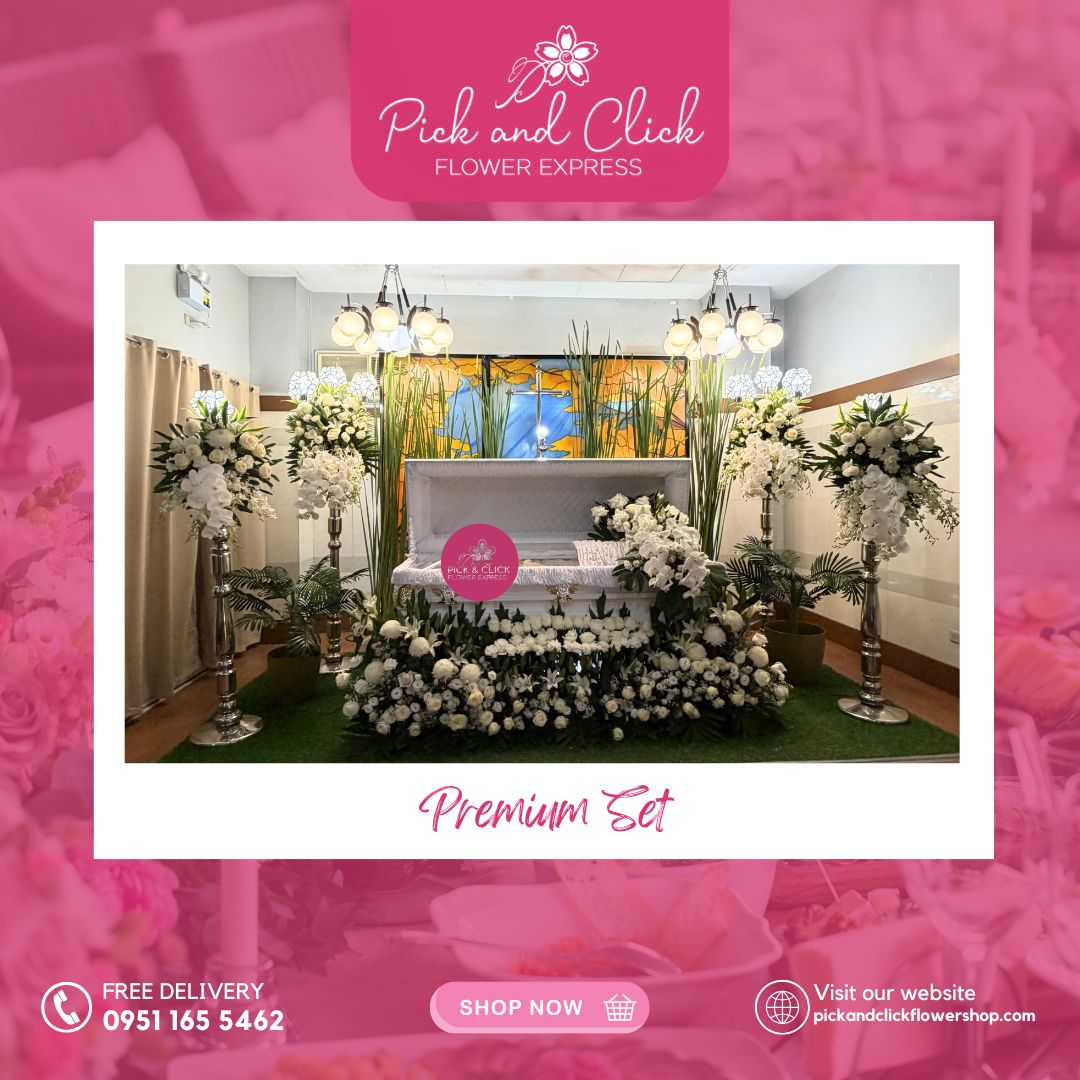Premium Set Arrangement featuring coordinated sympathy flowers including standing sprays and floral tributes, a complete and elegant funeral flower set designed for memorial services and respectful tributes in the Philippines.