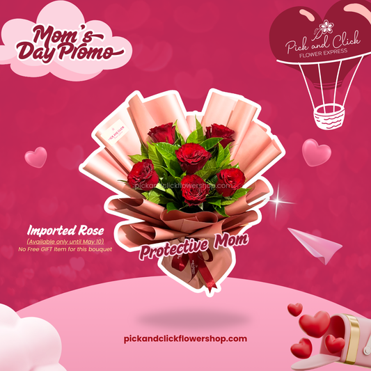 Bouquet of red roses and rosal flowers wrapped in elegant rose gold paper, perfect for romantic gifting
