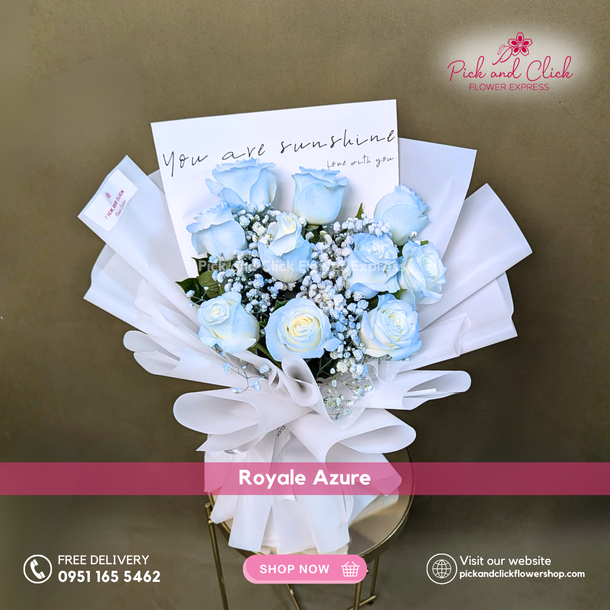 Royale Azure Bouquet featuring a mix of blue and white flowers arranged in a clean and elegant floral design, a timeless bouquet perfect for birthdays, sympathy, and special occasions in the Philippines.