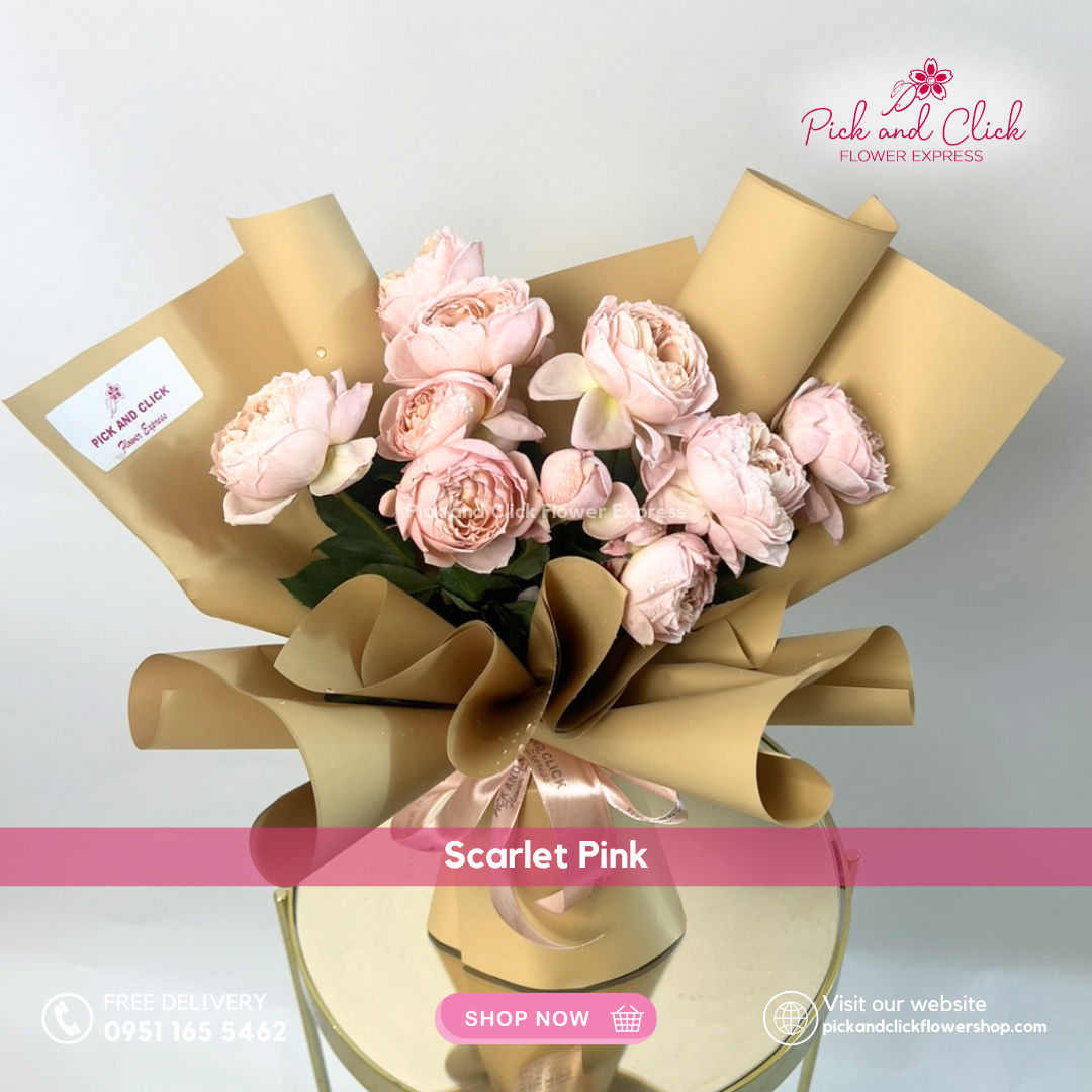 Blushing Charm Bouquet featuring pink spray roses in soft blush tones — a romantic hand bouquet with Korean-style wrapping, perfect for birthdays, anniversaries, and luxury gifting.