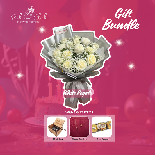 Bouquet of imported white roses with delicate gypsophila — a soft and elegant floral arrangement