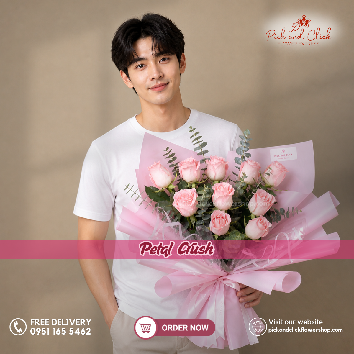 Petal Crush bouquet featuring fresh pink China roses wrapped with elegance and style, perfect for birthdays, anniversaries, romantic gifts, and flower delivery in the Philippines.