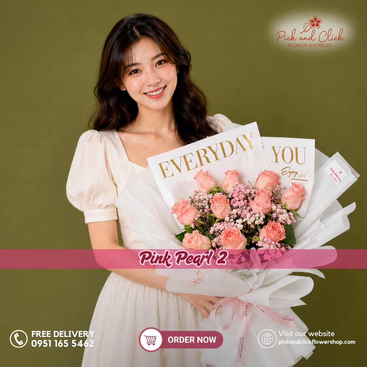 Pink Pearl 2 bouquet featuring 10 hot pink imported China roses elegantly wrapped in classic white paper, perfect for birthdays, anniversaries, romantic gifts, congratulations, and flower delivery in the Philippines.